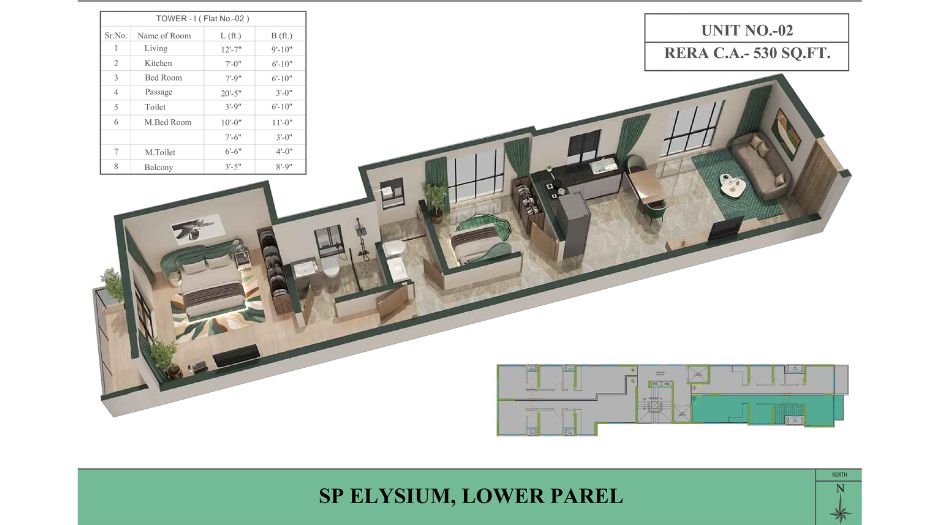 Sanghvi-Parsssva-Elysium-Floor-Plan-2 BHK-530 Sqft